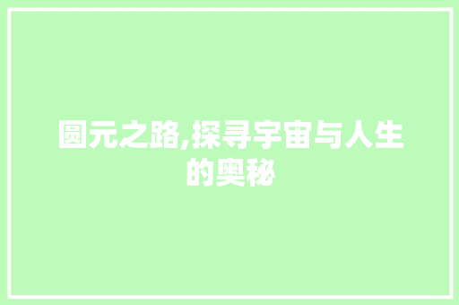 圆元之路,探寻宇宙与人生的奥秘