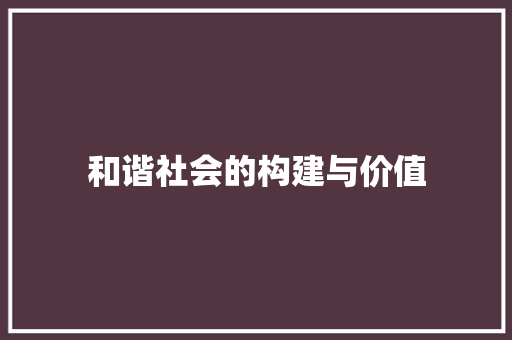 和谐社会的构建与价值