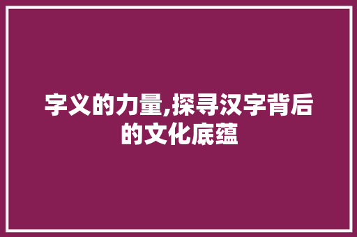 字义的力量,探寻汉字背后的文化底蕴