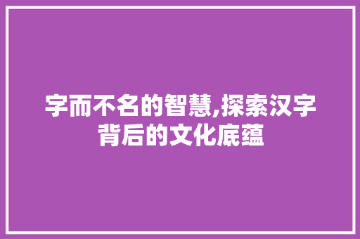 字而不名的智慧,探索汉字背后的文化底蕴 第1张 字而不名的智慧,探索汉字背后的文化底蕴 第1张