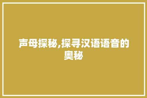 声母探秘,探寻汉语语音的奥秘