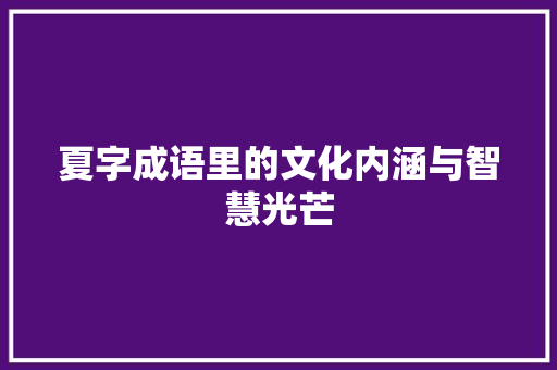 夏字成语里的文化内涵与智慧光芒 第1张 夏字成语里的文化内涵与智慧光芒 第1张