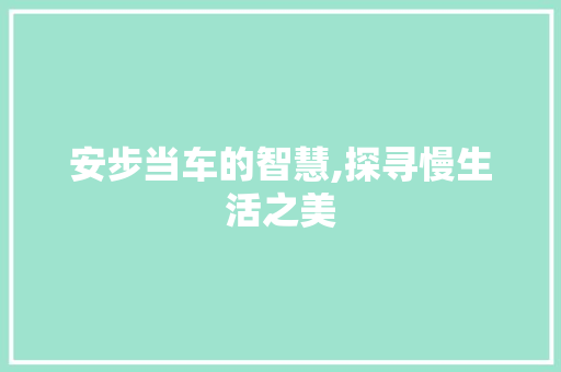 安步当车的智慧,探寻慢生活之美 第1张 安步当车的智慧,探寻慢生活之美 第1张