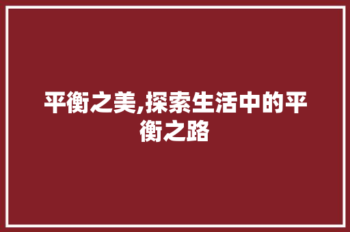平衡之美,探索生活中的平衡之路