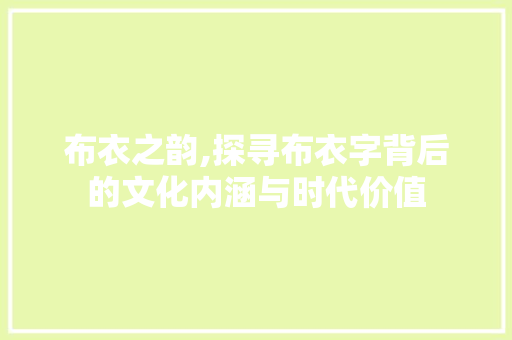 布衣之韵,探寻布衣字背后的文化内涵与时代价值