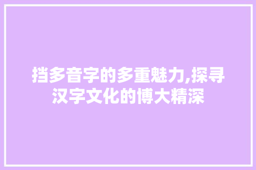 挡多音字的多重魅力,探寻汉字文化的博大精深
