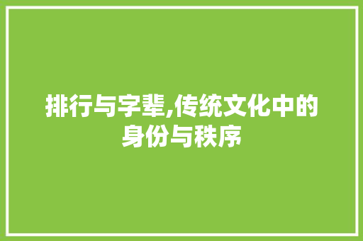 排行与字辈,传统文化中的身份与秩序