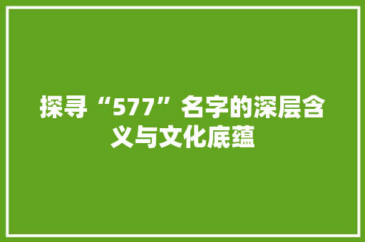 探寻“577”名字的深层含义与文化底蕴