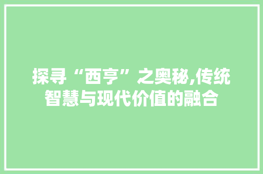探寻“西亨”之奥秘,传统智慧与现代价值的融合