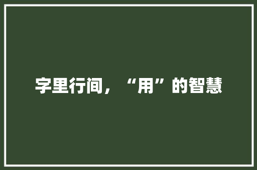 字里行间，“用”的智慧