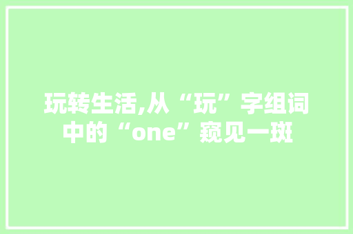 玩转生活,从“玩”字组词中的“one”窥见一斑 第1张 玩转生活,从“玩”字组词中的“one”窥见一斑 第1张