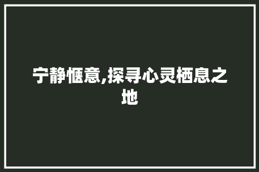 宁静惬意,探寻心灵栖息之地