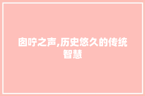 囱咛之声,历史悠久的传统智慧