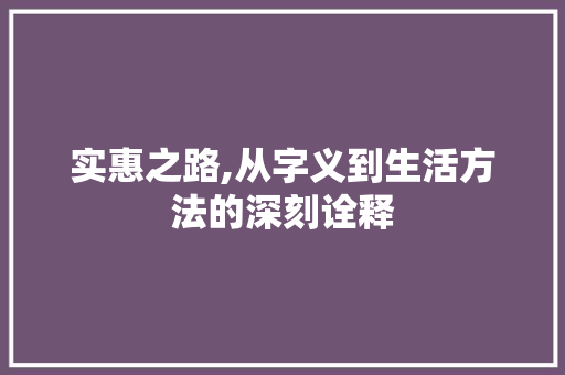 实惠之路,从字义到生活方法的深刻诠释