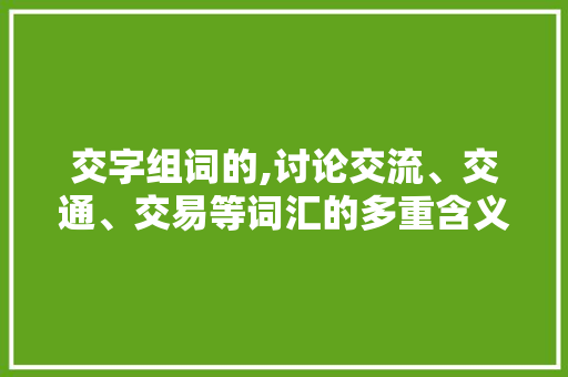 交字组词的,讨论交流、交通、交易等词汇的多重含义与影响