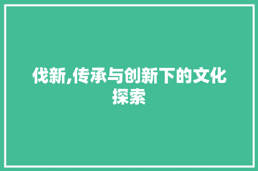 伐新,传承与创新下的文化探索