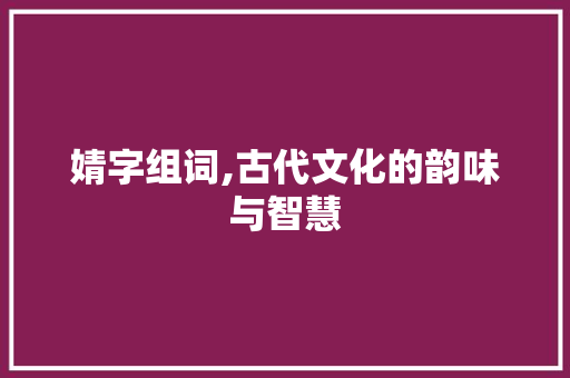婧字组词,古代文化的韵味与智慧
