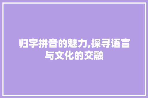 归字拼音的魅力,探寻语言与文化的交融