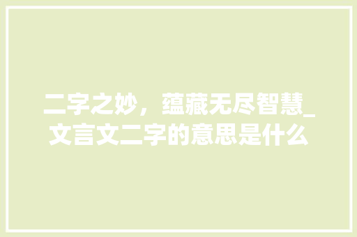 二字之妙，蕴藏无尽智慧_文言文二字的意思是什么