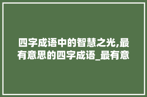 四字成语中的智慧之光,最有意思的四字成语_最有意思的四字成语