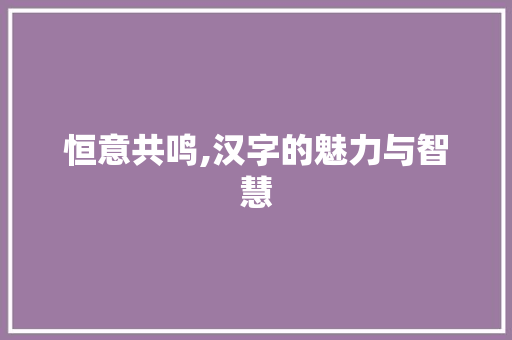 恒意共鸣,汉字的魅力与智慧