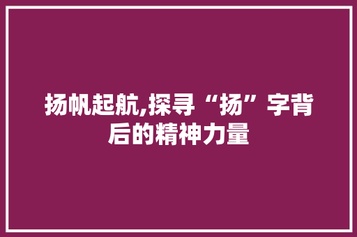 扬帆起航,探寻“扬”字背后的精神力量