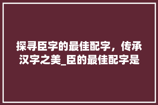 探寻臣字的最佳配字,传承汉字之美_臣的最佳配字是什么意思 第1张 探寻臣字的最佳配字,传承汉字之美_臣的最佳配字是什么意思 第1张