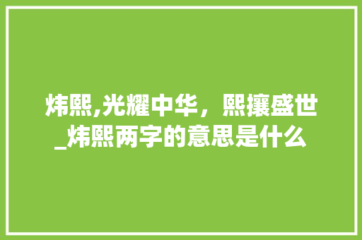 炜熙,光耀中华，熙攘盛世_炜熙两字的意思是什么