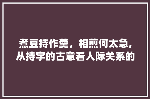 煮豆持作羹，相煎何太急,从持字的古意看人际关系的和谐之路_煮豆持作羹持字的意思