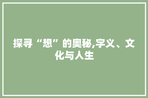 探寻“想”的奥秘,字义、文化与人生